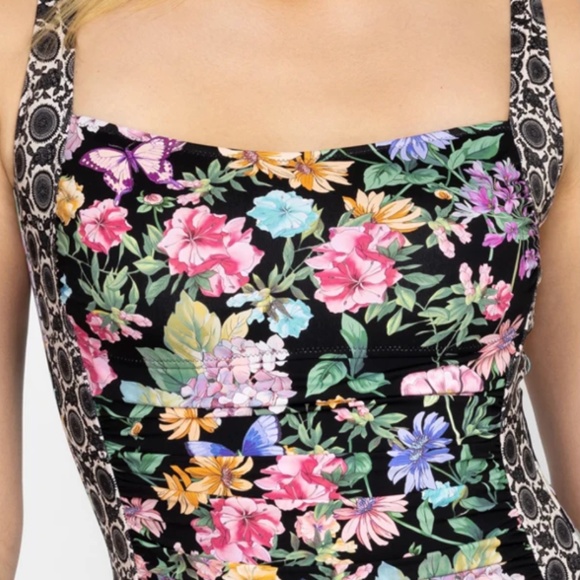 Johnny Was Ruched Black Butterfly One Piece Swimsuit - Picture 2 of 7